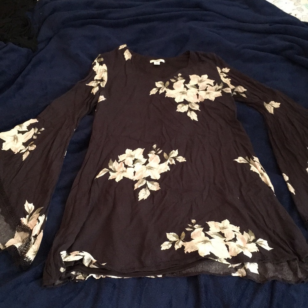 Black floral dress with bell sleeves